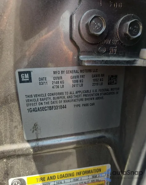 2011 Buick Lacrosse Cx из США, поврежденный, VIN 1G4GA5EC7BF331844